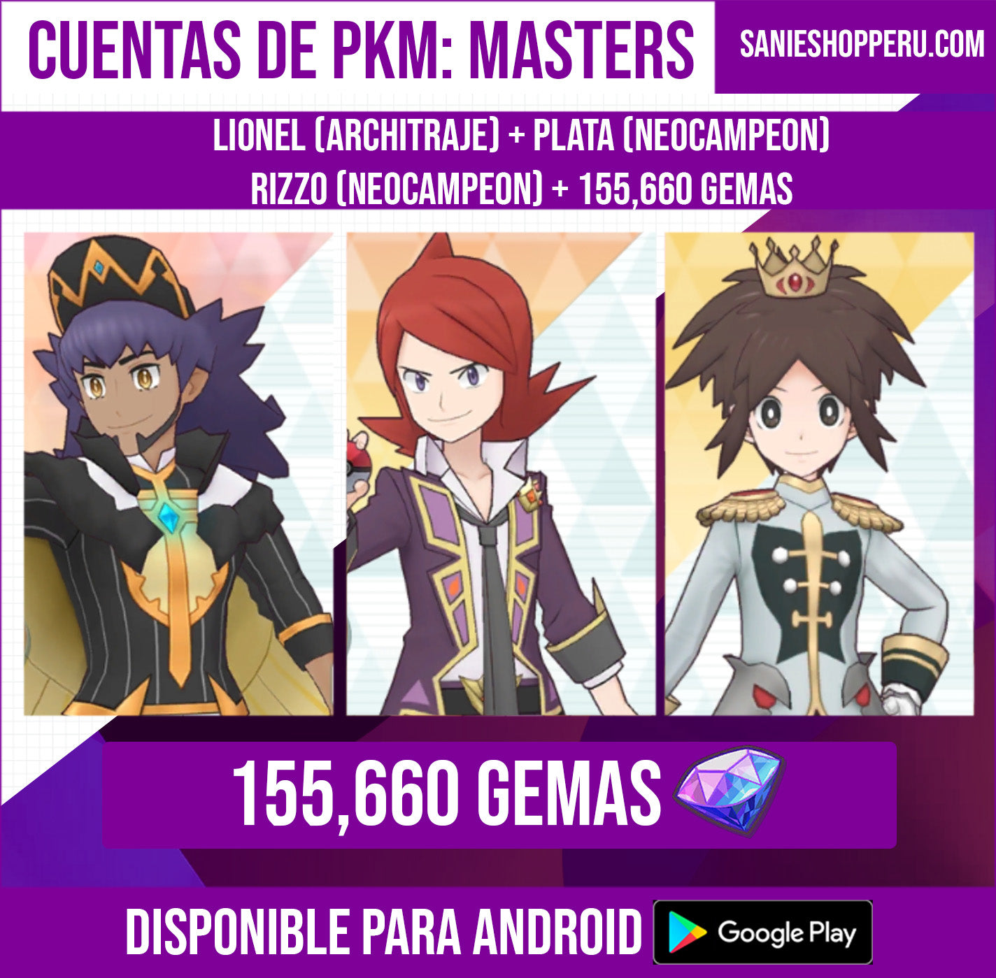 ✨ Lionel (Architraje) + Plata (Neocampeòn) + Rizzo (Neocampeón) + 💎155,660 Gemas 💎