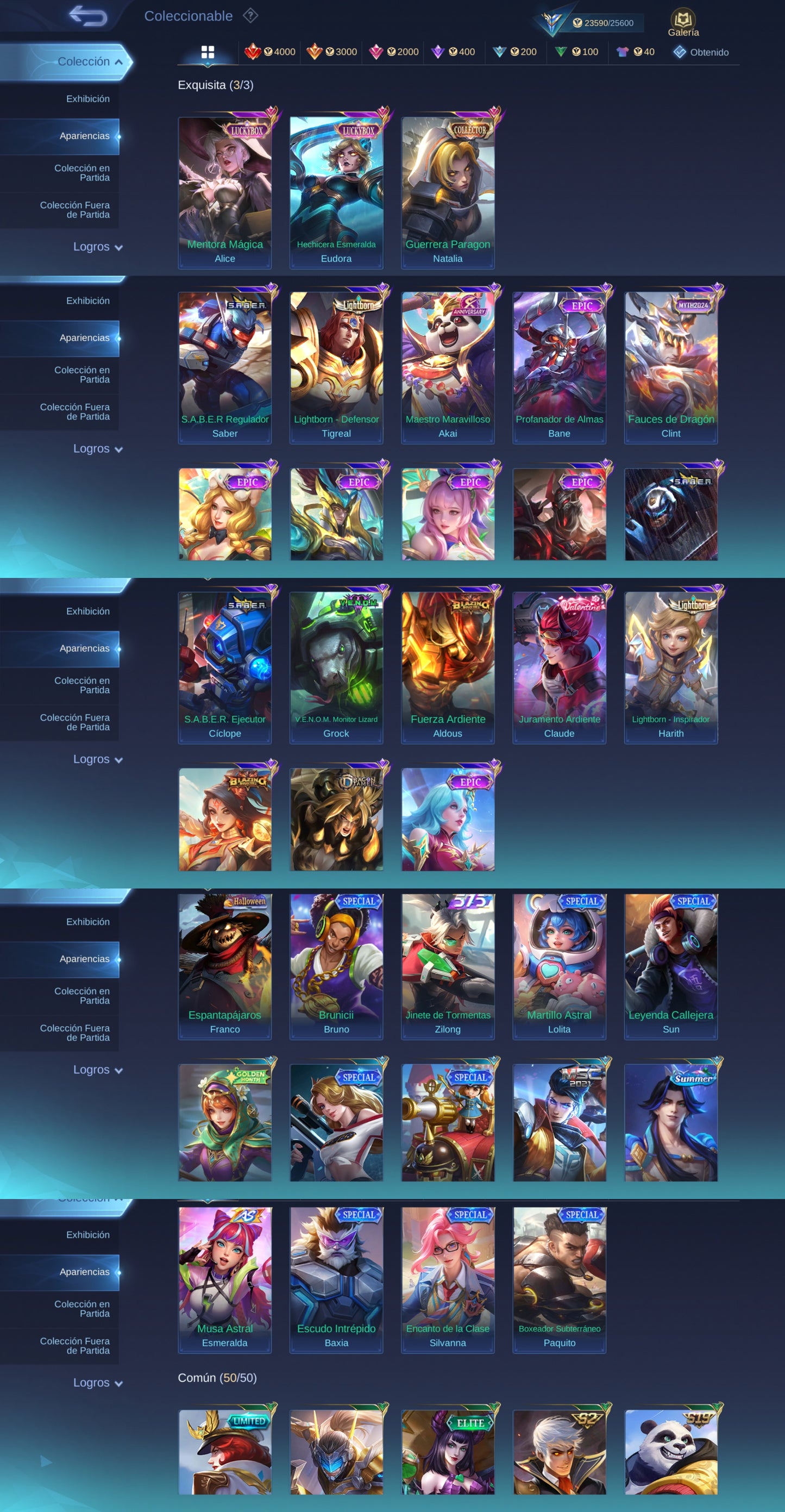Mobile Legends| 67 HÉROES + 88 SKINS | LUCKYBOX: Alice⭐, Eudora⭐, COLLECTOR Natalia + 6 EPIC⭐VALENTINE CLAUDE , SABER +3