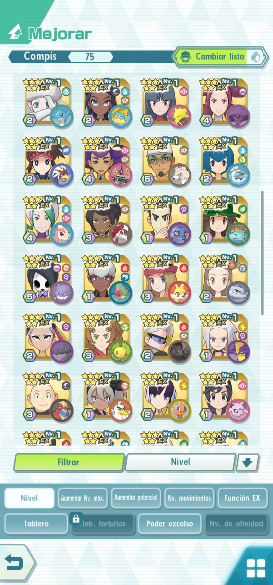 70,230 GEMAS 💎 | Rojo Traje S, Rayo + Eco Architraje + Plata Architraje + Cintia Architraje + Bruno Neocampeon + Aura Neocampeon + N Architraje + Maximo Aniversario + Plata Neocampeon + Florian + Juliana + 70+COMPIS ⭐ | Pokémon Masters EX Cuenta inicial