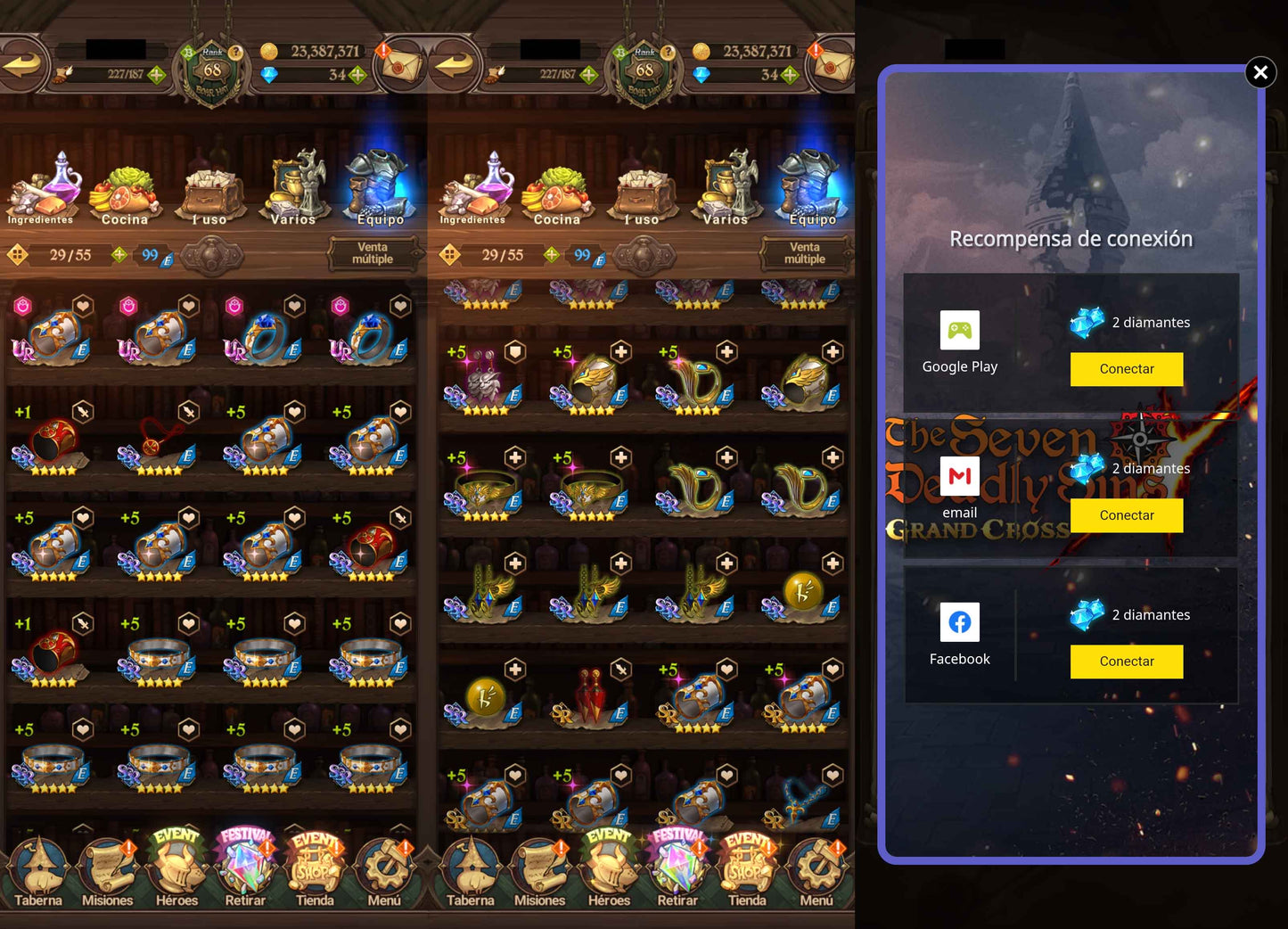 🔥🌍 LVL 68 GLOBAL • 2M+ CC ⚔️ • 78 UR / 14 SSR 🎮 • MAEL ÁNGEL DE LA DESESPERACIÓN 🪽+ ESCANOR INDOMABLE +2 🦁 + ARTURO DEL CAOS UR +3 ☠️ + MELIODAS REY DEMONIO 👑 + 2 PERSONAJES COLLAB⭐️ + REY DEMONIO TIRANO💥