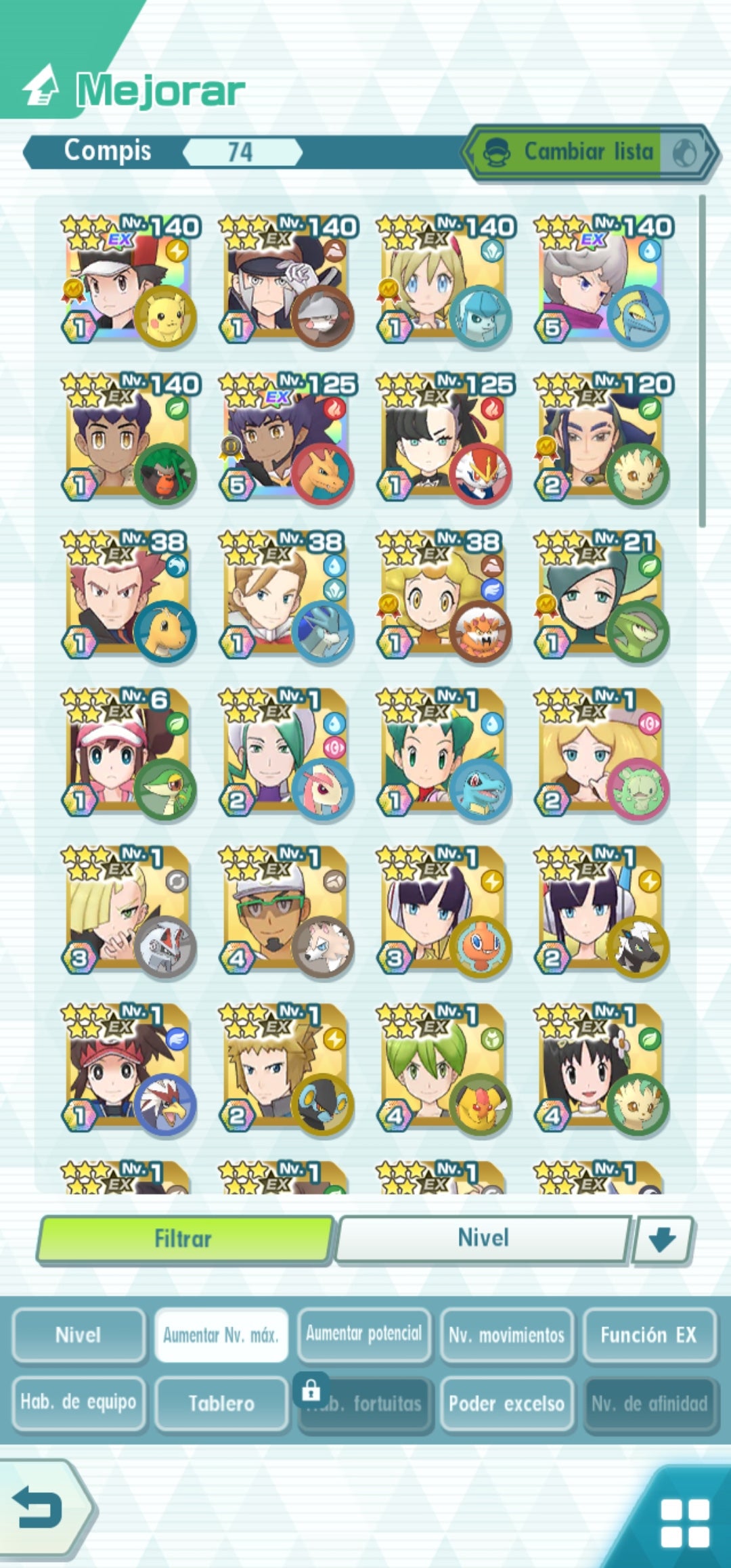 ✨ LIONEL (ARCHITRAJE) 5/5 + ROJO (TRAJE S,RAYO) + NÁKARA Y GLACEON + ADAMAS Y LEAFEON 2/5 + BERTO 5/5 + ROXY + PAUL + FERO + 74 COMPIS + 💎 178,560 GEMAS 💎