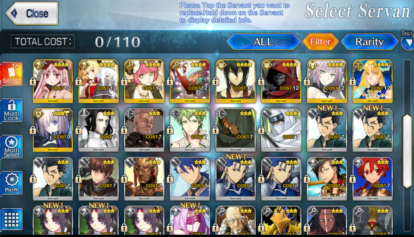 Cuenta FGO GLOBAL 🌍 | Altria Caster, Oberon, Koyanskaya, Charlemagne, Britomart NP4 🔥 + Bradamante, Medb, Taigong, Tametomo | Historia avanzada