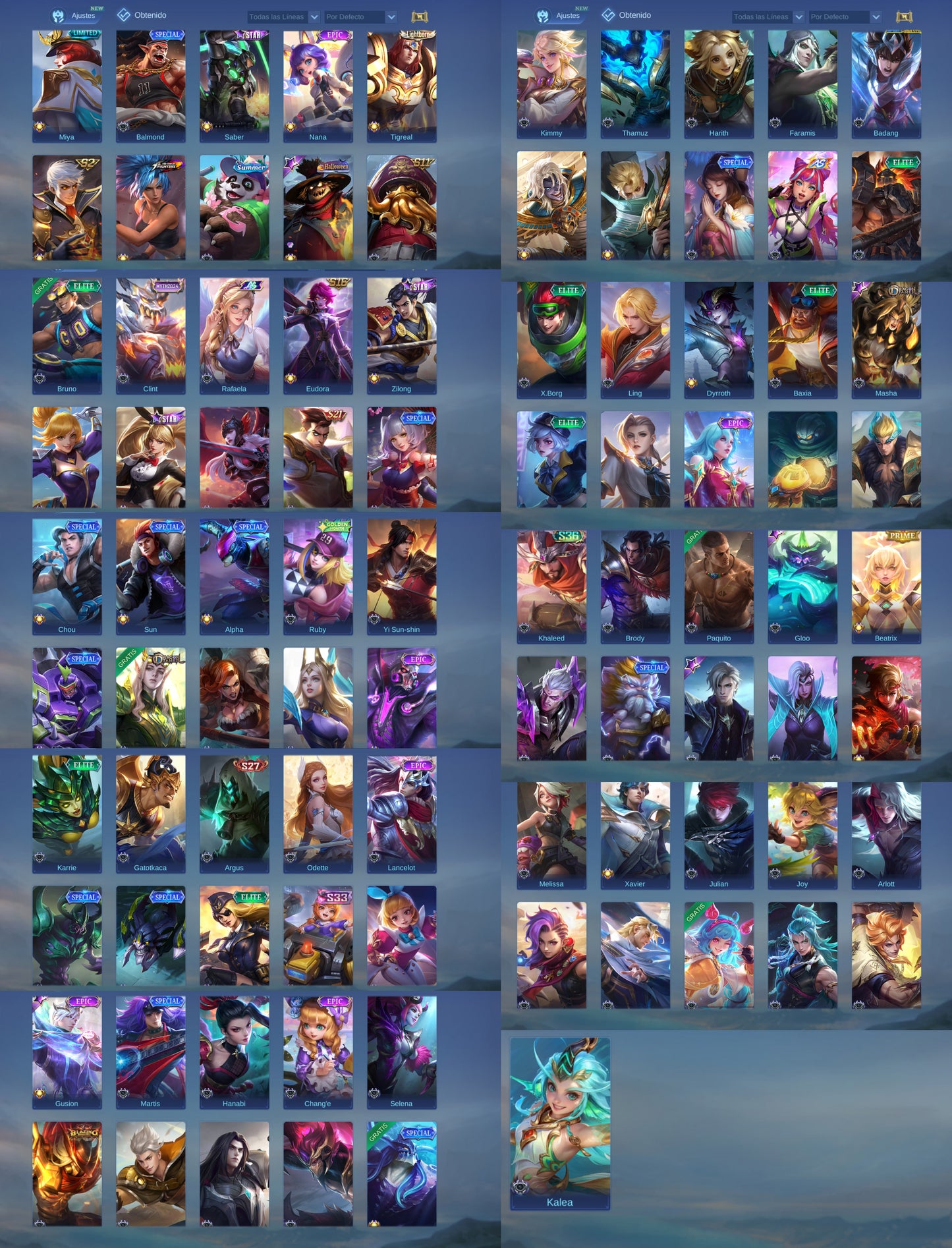 Mobile Legends | 91 HÉROES + 152 SKINS | KOF Karina , PRIME BEATRIX , SAINT SEIYA BADANG ✨, COLLECTOR NATALIA ✨