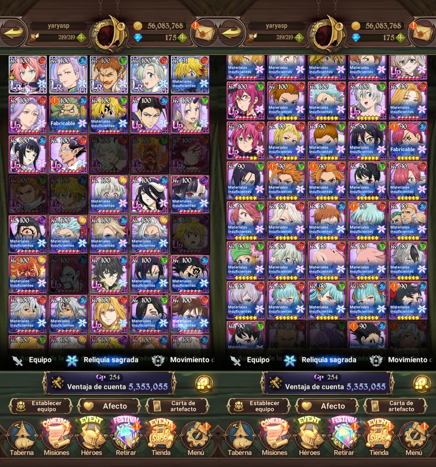 SERVER GLOBAL | 185+💎| 5LR | 5.3 millones poder | Escanor el Indomable 2/6 , Caballero errante Gowther , Arturo del Caos , Meliodas Rey Demonio 4/6 , Pesadilla Sabunak | 20 collab