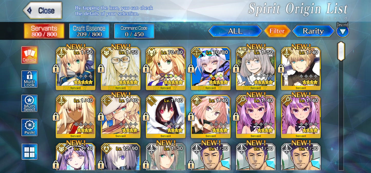 Ftgo Global✨1575+ Saint Quartz💎|#1 Tezcatlipoca (A), Altria Caster (Berserker), Mélusine ondine (R), Oberon, Saber✨Cuenta avanzada