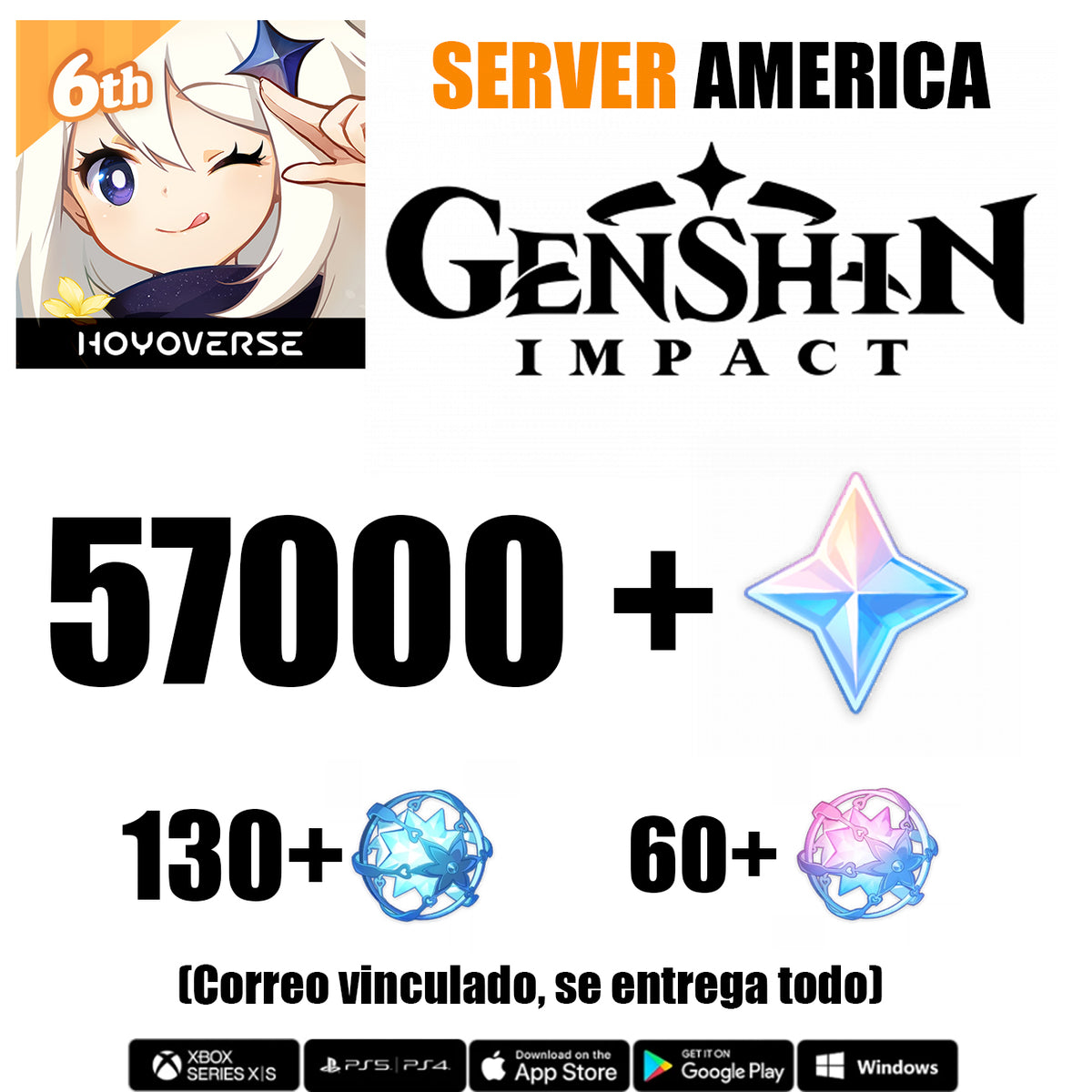 NA| + 57000 Primogems + 60 Intertwined Fate +130 acquaint fate | Cuenta reroll | ENTREGA INMEDIATA