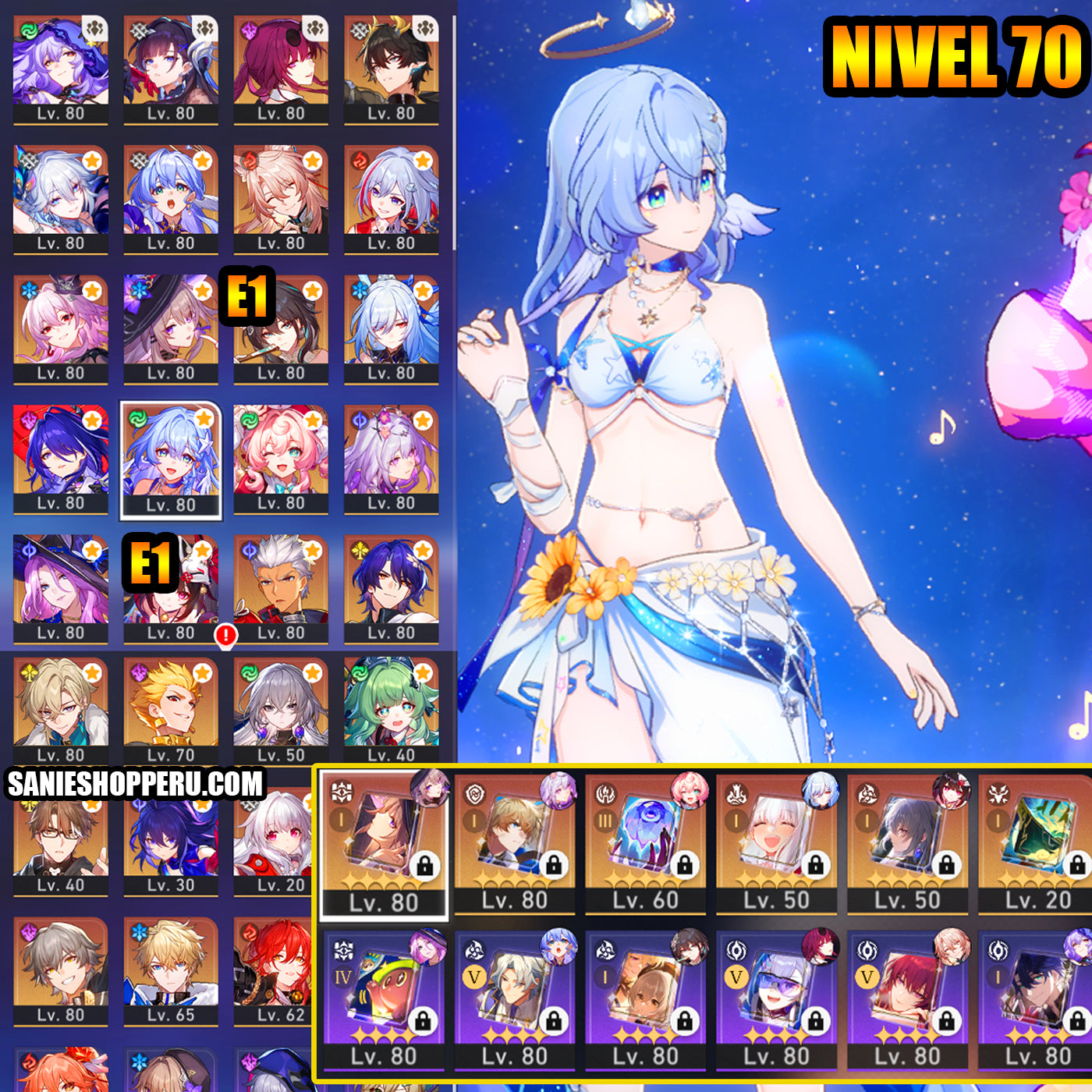 [NA Lvl 70] Robin • Summeretto + Hyacine + Yao Guang +Dan Heng PT+ Evernight + Hysilens + Castorice + The Herta + Cono , Jade+Robin+Acheron+Black Swan+Sparkle+Dr. Ratio+ Aventurine+Topaz+Jiaoqiu+Ruan Mei E1+ Jingliu+Kafka+Huohuo+Archer+ Gilgamesh +Seele