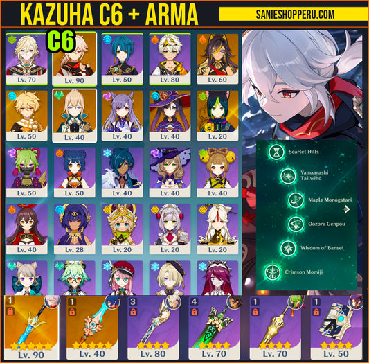 [Nivel 54] Kazuha C6 + Arma , Mona C1 + Jean + Tighnari + Keqing + Dehya
