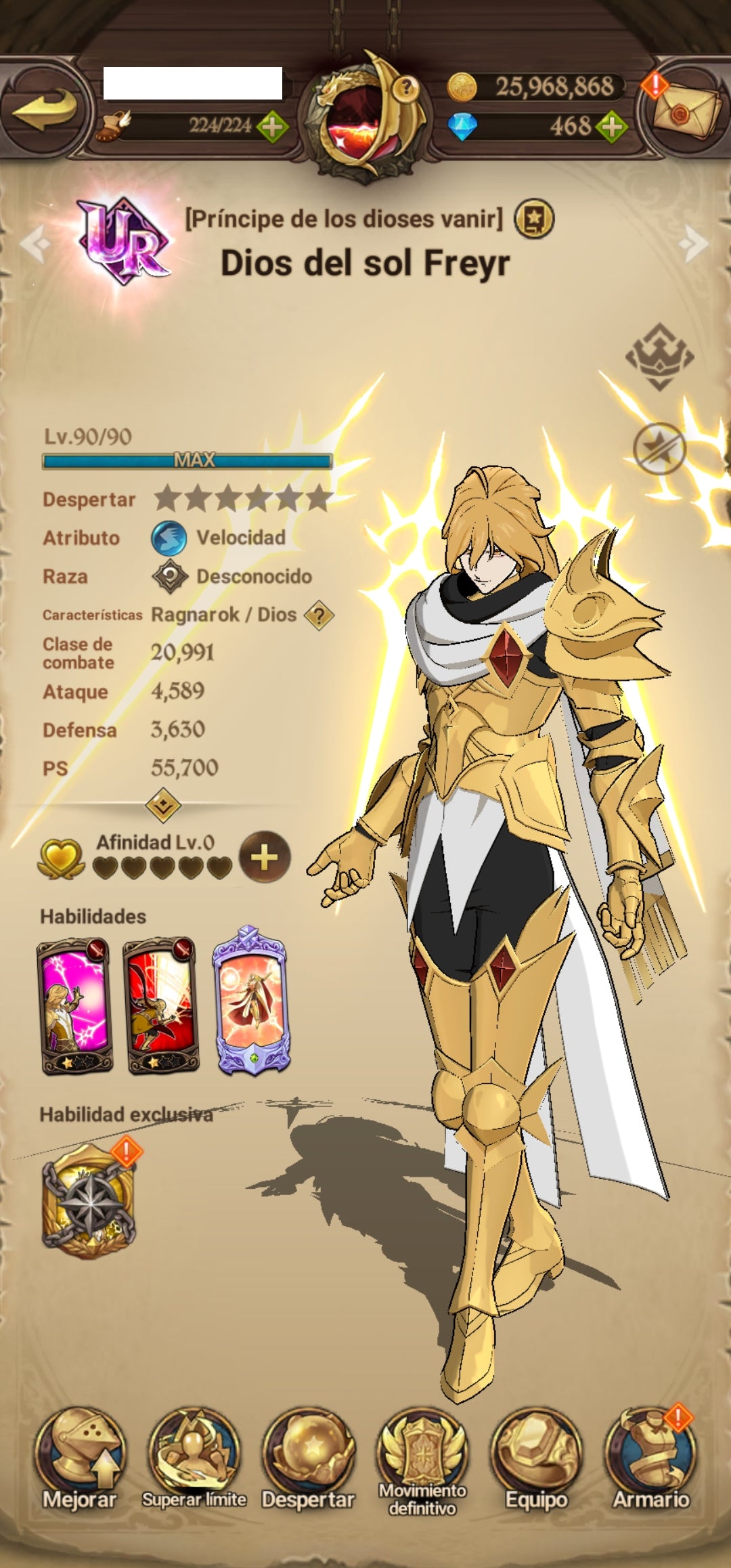 [Server Global Rank 129] ⭐️4,1M + "Nuevo" Dios del Sol Freyr UR⭐️+5 LR + 109 SSR +SOLO LEVELING COLLAB