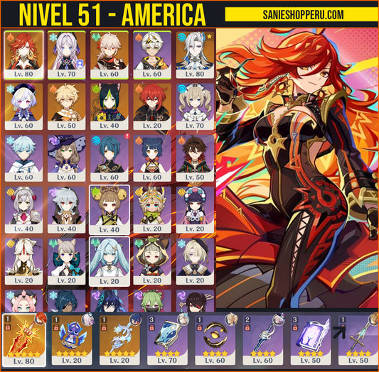 [Nivel 51] Mavuika + Arma + Citlali + Arma + Kazuha + Neuvillette + Qiqi + Diluc + Tighnari