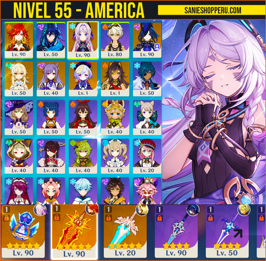[Nivel 55] Mavuika + Arma + Citlali + Arma + Clorinde + Keqing C2 + Qiqi + Dehya
