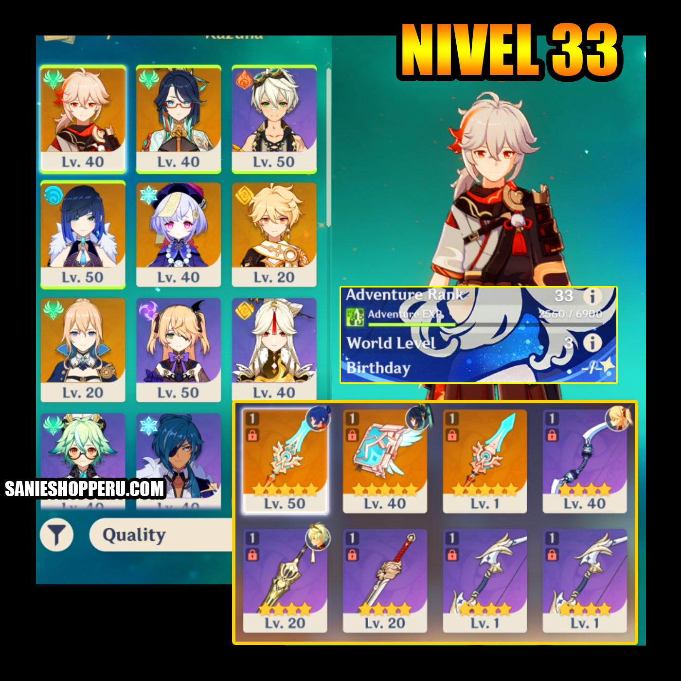 NA Lvl 33⭐️Kazuha + Xianyun + Yelan + Jean⭐️CUMPLEAÑOS LIBRE