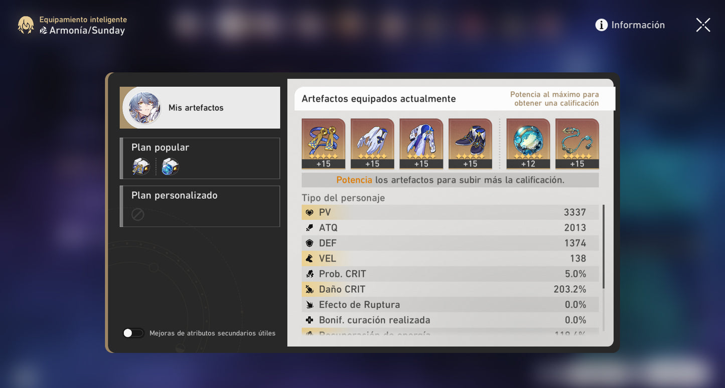 [Nivel 68] Fainón + Cono + Sunday + Cífer + Ruan Mei + Kafka + Blade + Imbibitor Lunae + Luocha + Archer + Dr Ratio + Gepard E3 + Himeko + Bailu + Welt + Bronya