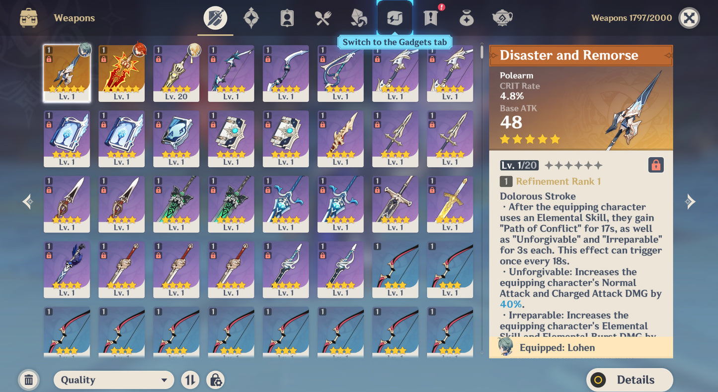[Nivel 55] ⭐️93 Deseos + Mavuika + Arma , Lohen + Arma , Jean , Keqing , Tighnari⭐️CUMPLEAÑOS LIBRE