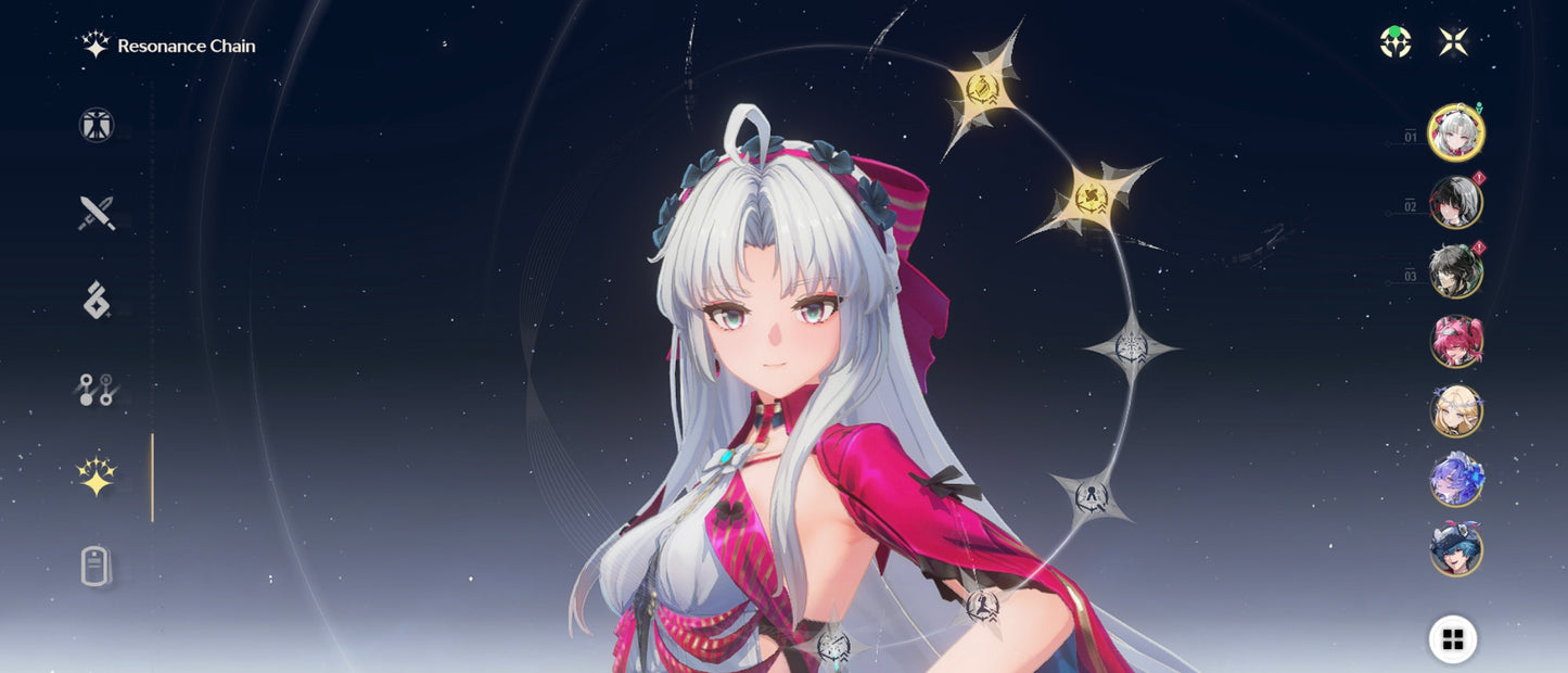 [Nivel 74] ✨ Cantarella + Arma + Carlotta C2 + Arma + Lupa + Arma + Brant + Arma + Chisan + Qiuyuan + Cartehyia +  Roccia + Camellya + The Shorekeeper + Changli + Phoebe + Verina C2 | Wuthering Waves Cuenta Avanzada