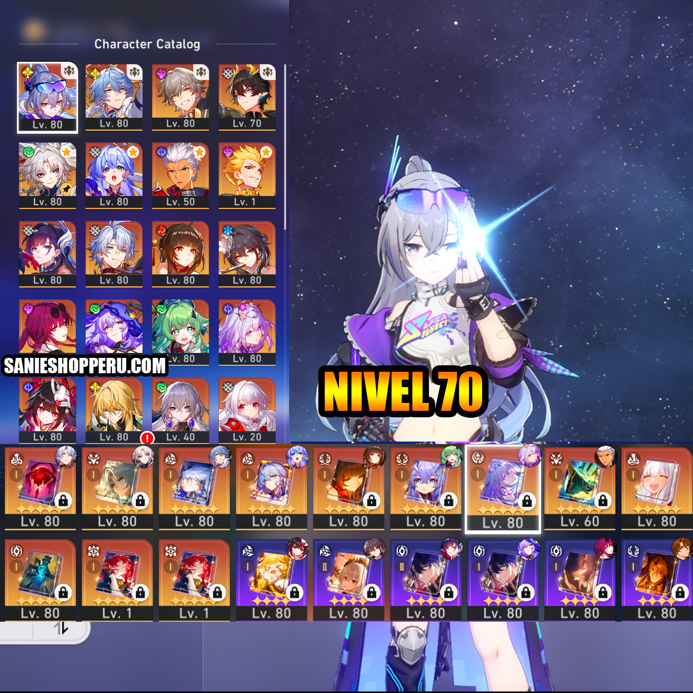 NA[Lvl 70] Castorice + Cono , Silver Wolf Niv.999 + Feixiao + Cono , Fainón + Cono , Robin + Cono , Lingsha + Cono , Kafka + Cisne Negro + Hysilens + Sunday + Cono , Huohuo + Sparkle + Ruan Mei + Luocha + Dan Heng Permansor Terrae + Archer + Gilgamesh