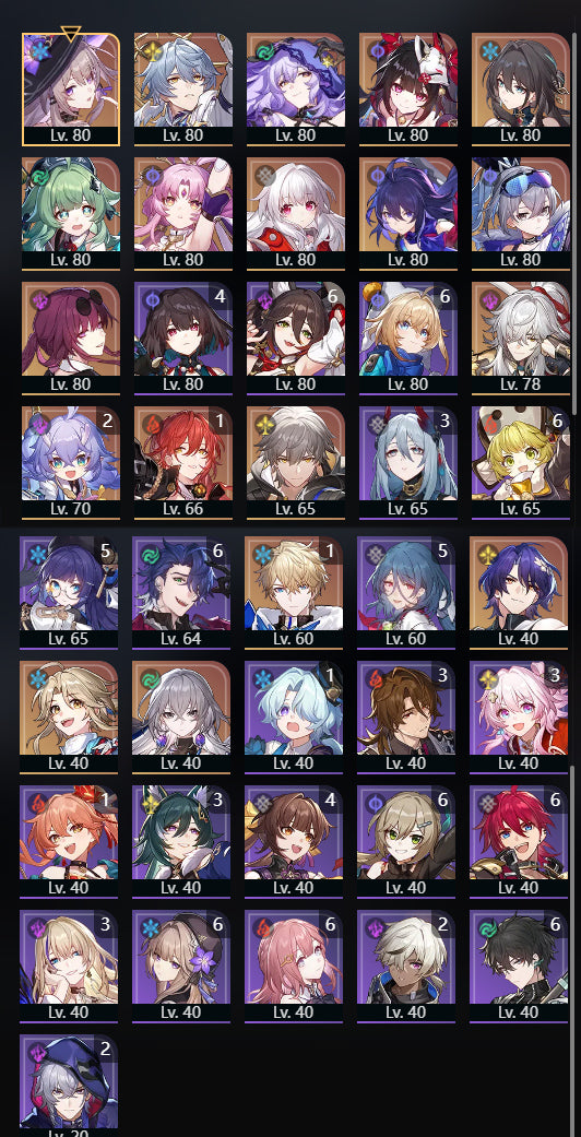 [TL 70] ⭐️Huo Huo + Black Swan + Sparkle + Ruan Mei + The Herta + Kafka + Sunday + Jing Yuan + Fu Xuan + Seele + Silver Wolf + Dr Ratio + Clara + Gepard + Himeko + Yanqing + Bronya