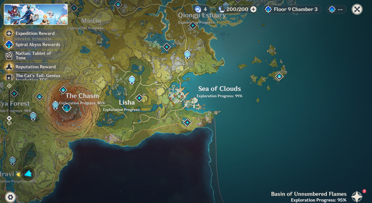 [Nivel 56] Mavuika C1 + Arma + Citlali + Arma + Clorinde + Mona + Tighnari + Qiqi + Keqing + Dehya
