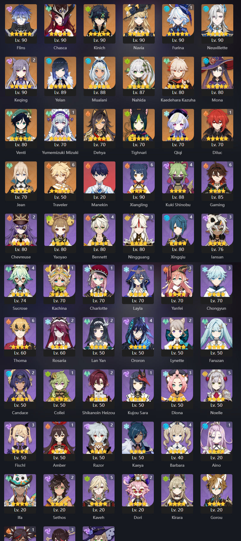 [AR 59] ⭐️ Flins + Neuvillette + Furina C1 + Kinich + Navia + Chasca + Yelan + Mualani + Nahida + Kazuha + Venti  — Cuenta Genshin Impact