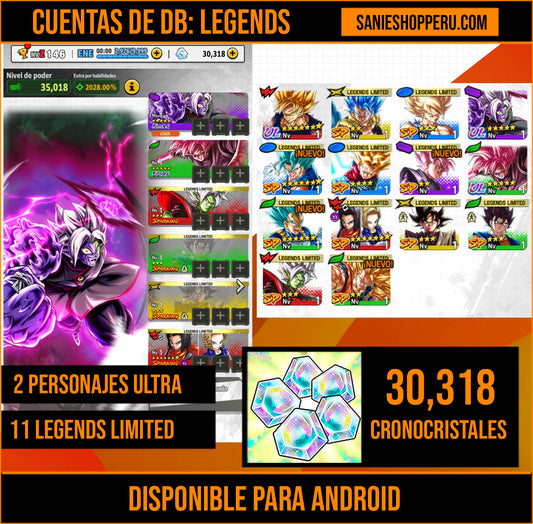 [Android] 30,318 Cronocristales 💎2 ULTRAS| ⭐️ Zamasu fusionado [ULTRA] + Supersaiyajin rosa Goku Oscuro [ULTRA] | ⭐️ Zamasu fusionado LL + Vegetto LL + Goku oscuro LL | Dragon Ball: Legends Cuenta Reroll