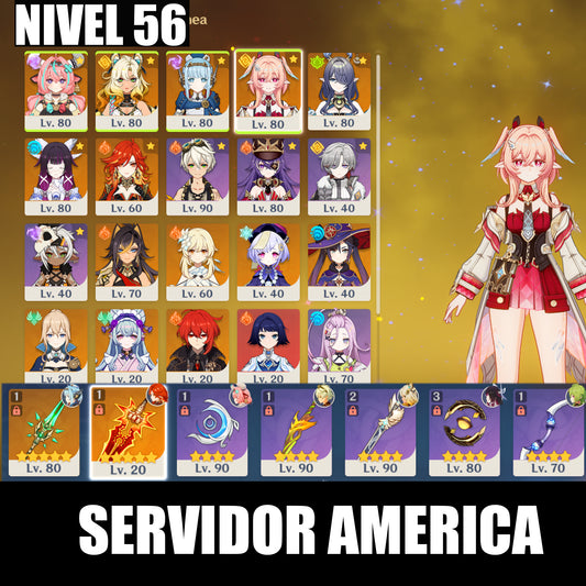 [Nivel 56] Mavuika + Arma , Linnea + Columbina + Ineffa + Varesa + Xilonen + Lauma + Qiqi + Mona + Jean + Diluc