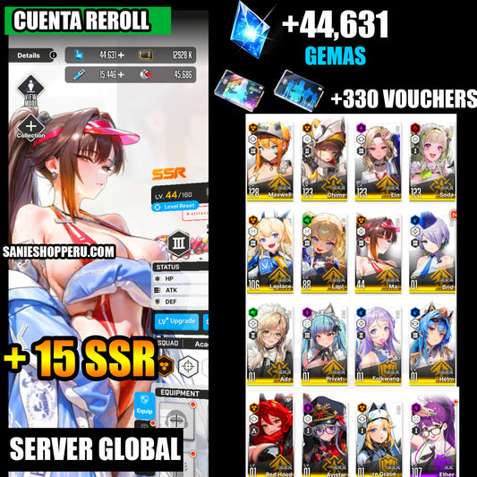 [GLOBAL] +44,631 GEMAS + 330 Vouchers💎Laplace: Ultimate Hero + Marciana: Marine Study + Reed Hood B1+ 15 SSR|GODDESS OF VICTORY: NIKKE cuenta reroll