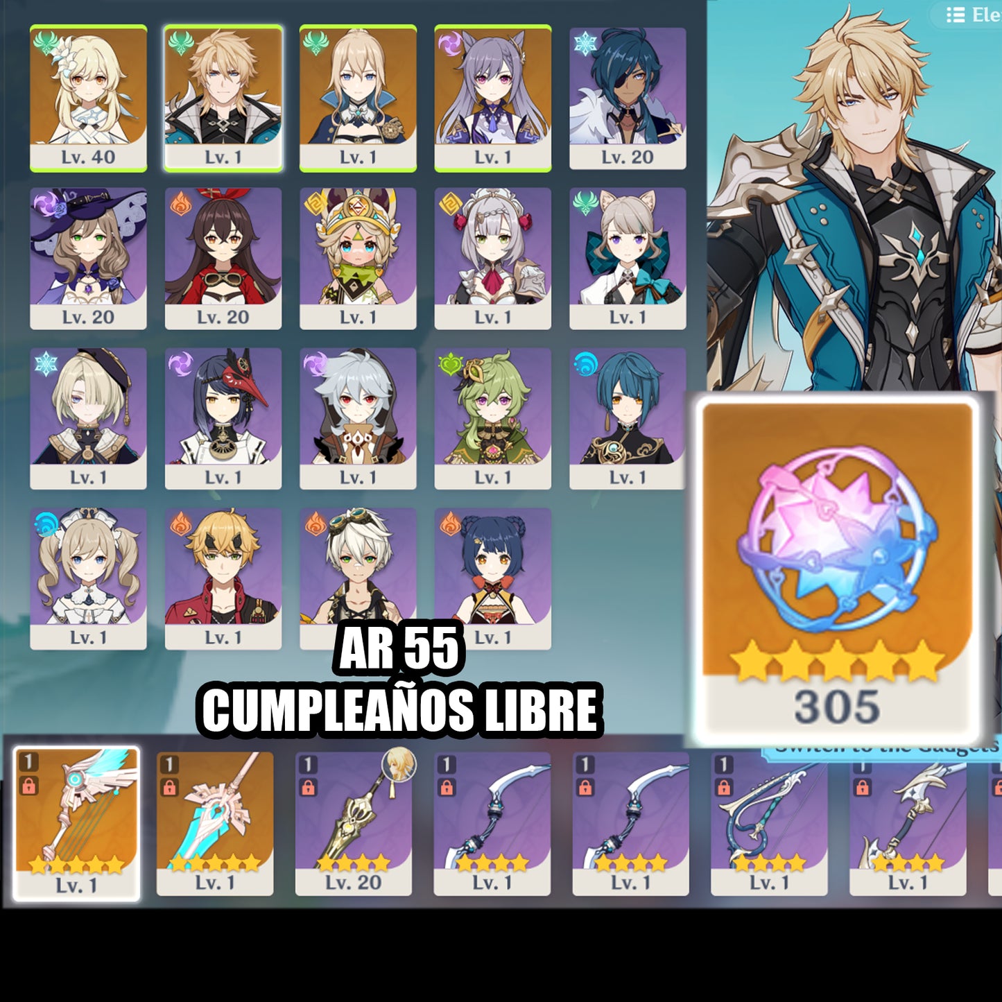 (REROLL + CUMPLEAÑOS LIBRE) Nivel 55 + Varka  + 305 Destinos Entrelazados ✨