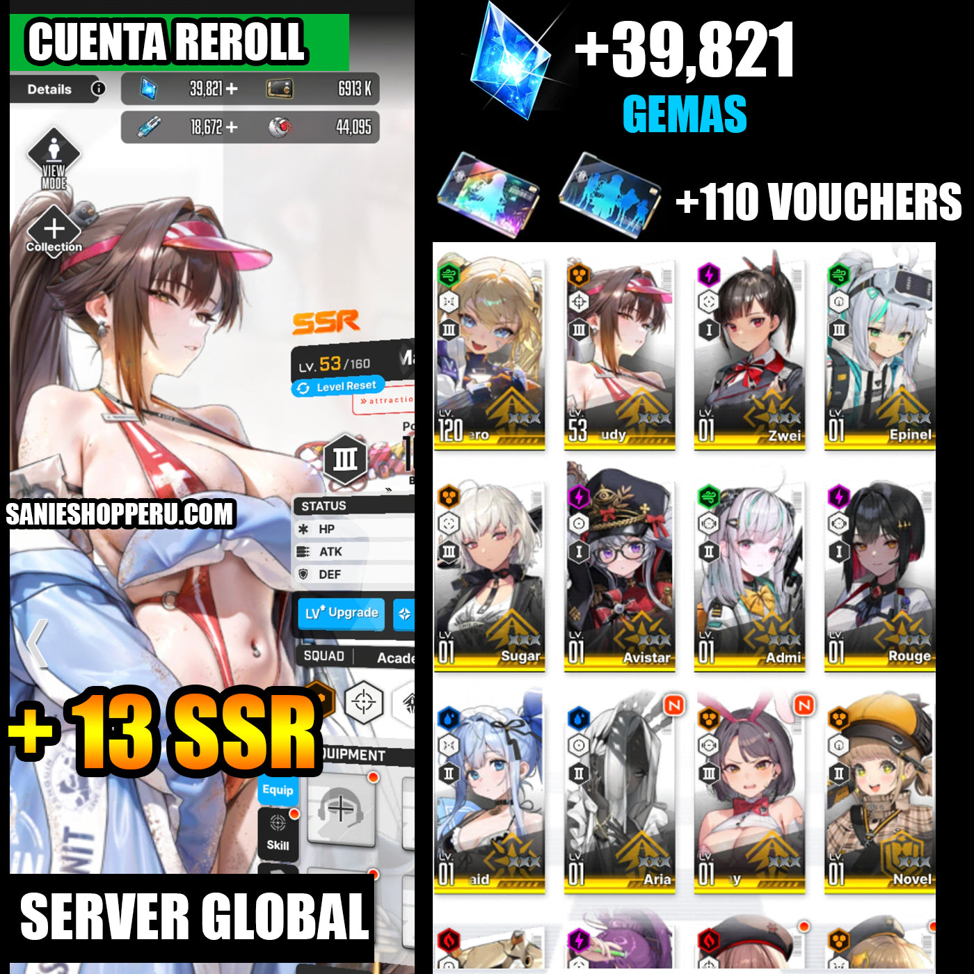 [GLOBAL] +39,821 GEMAS + 110 Vouchers💎Laplace: Ultimate Hero + Marciana: Marine Study + 13 SSR|GODDESS OF VICTORY: NIKKE cuenta reroll