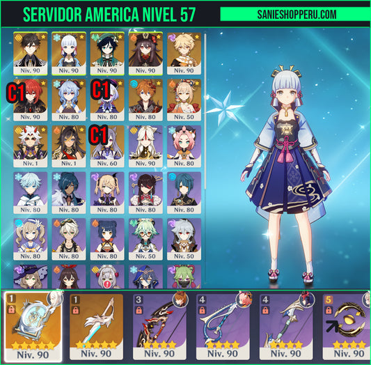 [Nivel 57] | Zhongli + Itto + Tartaglia + Hu Tao + Venti + Ganyu + Yomiya + Ayaka + Aquila Favonia + Oración Perdida + Qiqi C1+ Keqing C1+ Dehya + Diluc C1 | Genshin Impact Cuenta