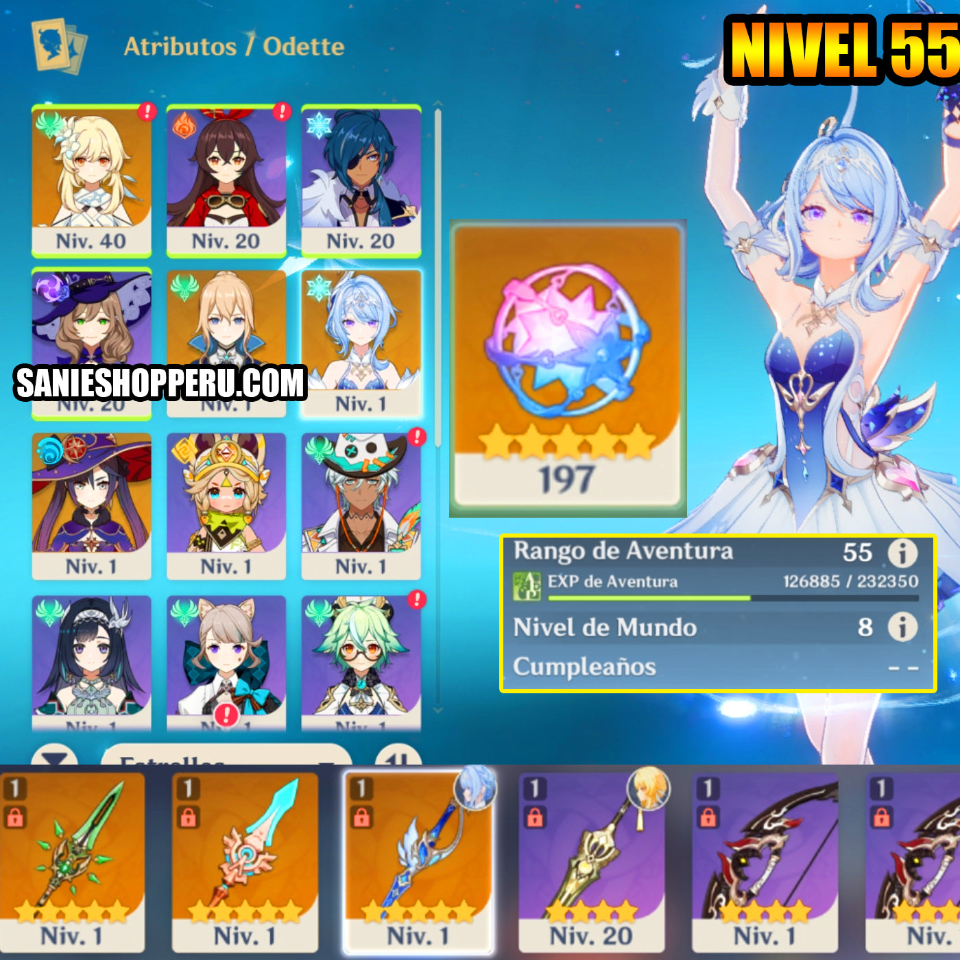 [Nivel 55] ⭐️197 Deseos + Odette + Arma + Jean + Mona⭐️CUMPLEAÑOS LIBRE