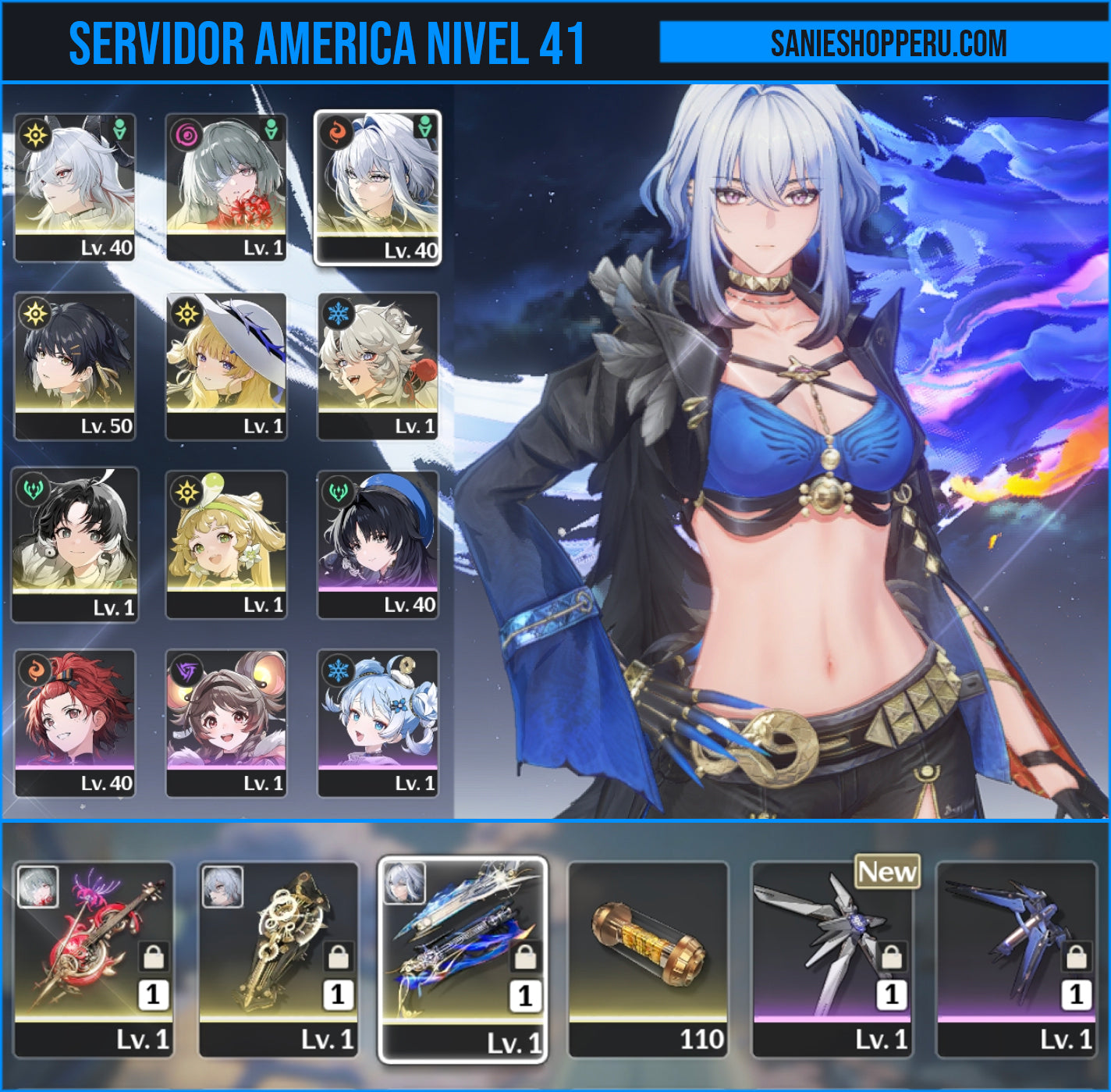 [Nivel 41] Galbrena + Arma + Phrolova + Arma + Zani + Arma + Phoebe + Verina C1 | Cuenta Reroll Wuthering Waves