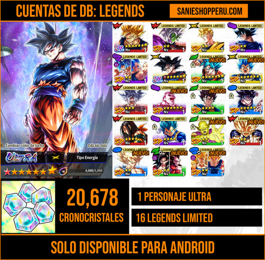 [Android] 20,678  Cronocristales 💎|  ⭐️ Pre-ultrainstinto Goku | ⭐️ 16 Legends Limited | Dragon Ball: Legends Cuenta Reroll