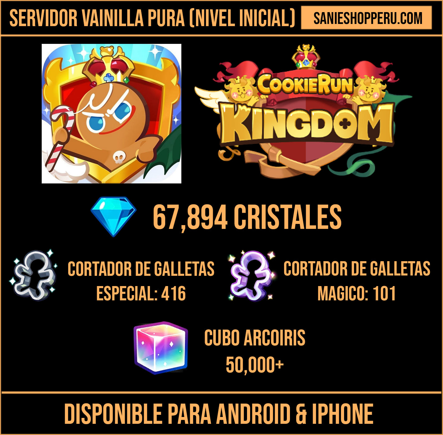 [SERVIDOR: VAINILLA PURA] 67,894 Cristales 💎 | Cortador de Galletas Especial: 416🍪 | Cortador de Galletas Magico: 101 🍪 | Cubo Arcoiris: 50,000+ 🌈 | Cookie Run: Kingdom Cuenta Reroll