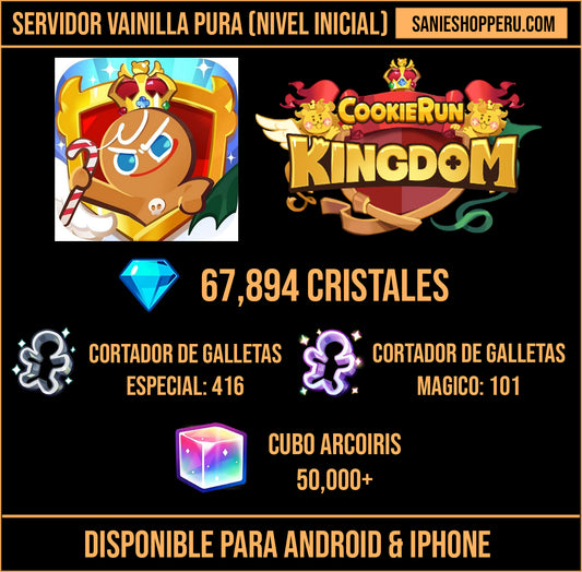 [SERVIDOR: VAINILLA PURA] 67,894 Cristales 💎 | Cortador de Galletas Especial: 416🍪 | Cortador de Galletas Magico: 101 🍪 | Cubo Arcoiris: 50,000+ 🌈 | Cookie Run: Kingdom Cuenta Reroll