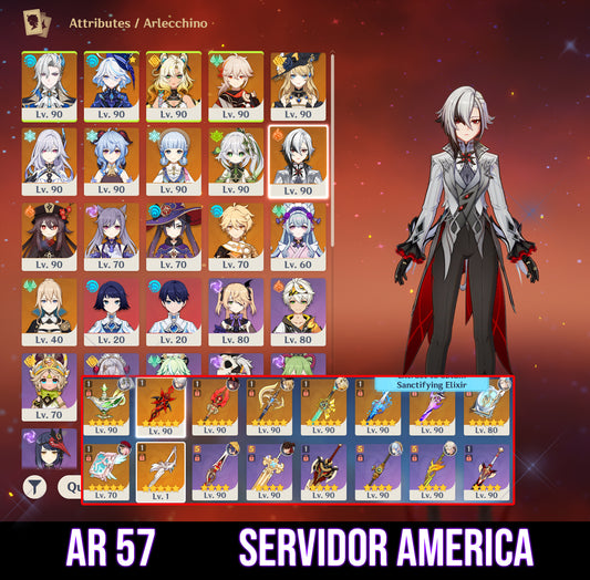 AR 57 SERVER AMERICA⭐️Skirk + Arlecchino + Xilonen + Furina + Nahida + Ayaka (skin) + Hu Tao + Navia + Neuvillette + Kazuha + Ganyu + Mona C3 + Jean C1 + Keqing + Mizuki