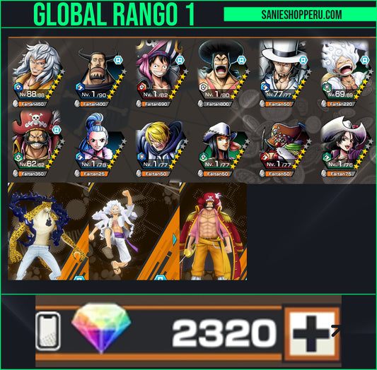 [GLOBAL-Android] +2320 GEMAS 💎| [Nika] Monkey D. Luffy + Gold D. Roger + Rob Lucci (DESPERTAR) | ONE PIECE Bounty Rush cuenta inicial