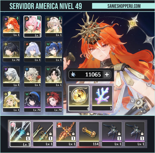 [Nivel 49] 11,065 Astritas 💎+ Aemeath + Arma + Augusta R1 + Arma + Mornye + Lynae + Iuno