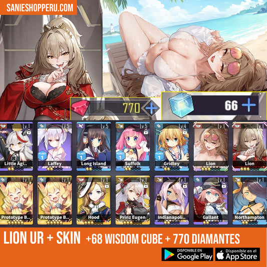 [Global] 770 Diamantes 💎 + 68 Wisdom Cubes ⭐, Lion + Skin The Reclining Dandelion⭐| Azur Lane Cuenta inicial reroll