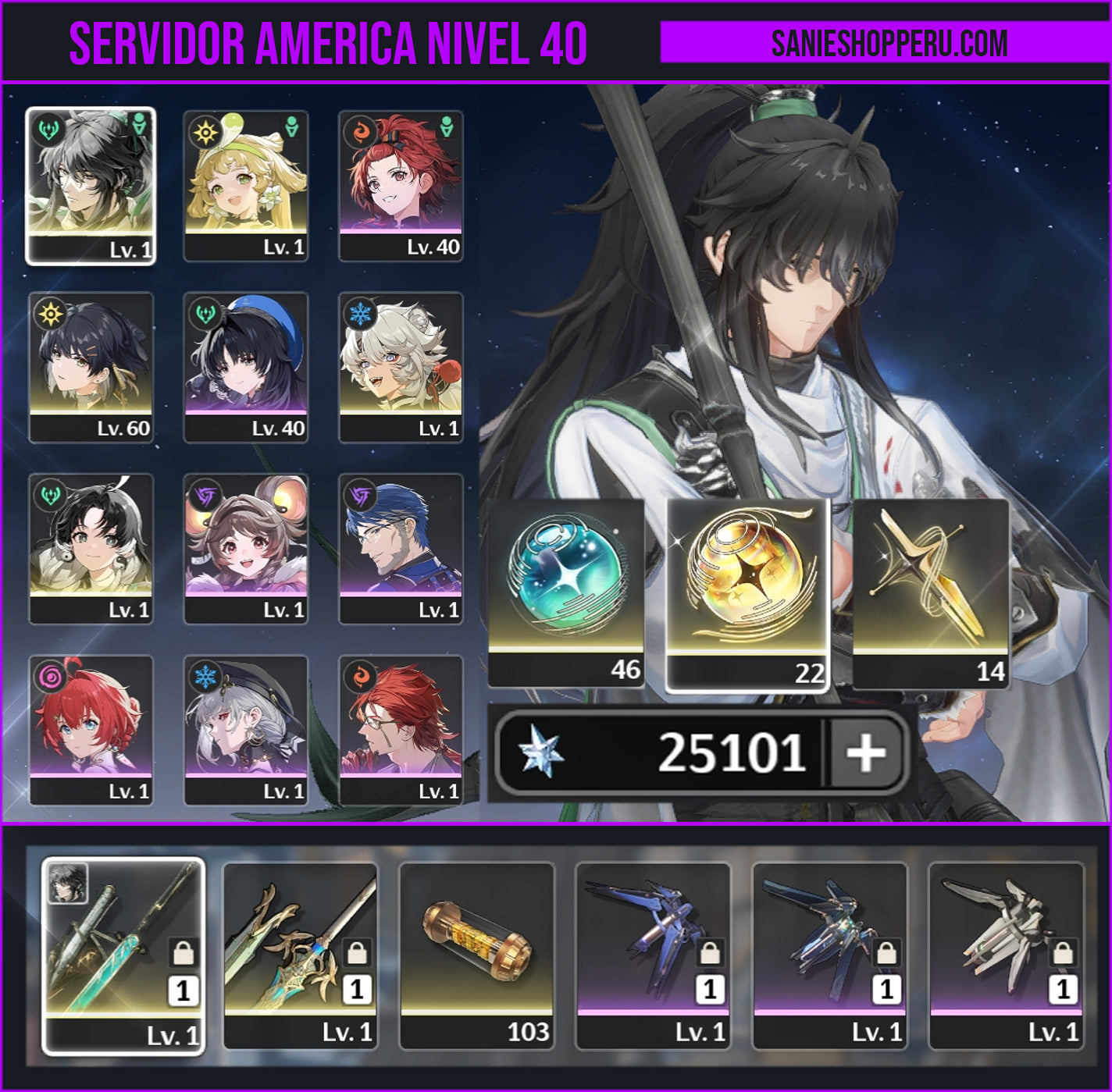 [Nivel 40] 25,101 Astritas 💎 | Qiuyuan + Arma | Wuthering Waves Cuenta Reroll