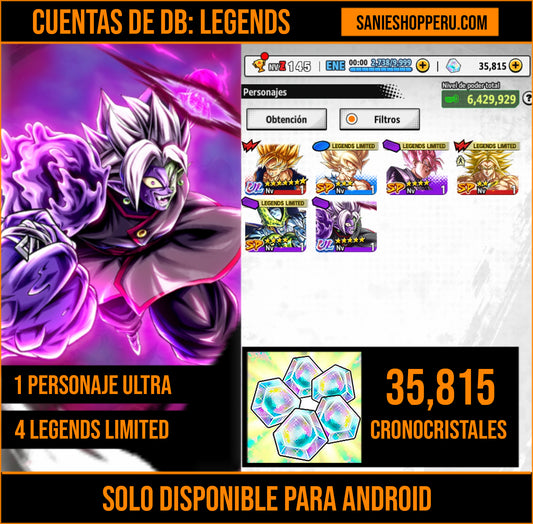 [Android] 💎 35,815 Cronocristales 💎| ⭐️ Zamasu fusionado [ULTRA] | Dragon Ball: Legends Cuenta Reroll