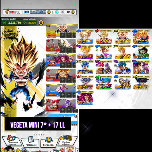[Android & iPhone] Vegeta Mini SSJ3 LL 7*⭐️+SSJ4 Goku LL + SSJ2 Gohan Chico LL + Goku SSJ Dios & Hit + 17 LL