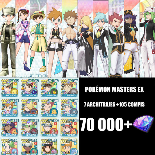 [CUENTA INICIAL-ANDROID] +70 000 Gemas💎 Rojo 1996 6★EX , Misty Architraje 6★EX+ Brock Architraje 6★EX+ Cintia Architraje 6★EX 5/5+ Lance Architraje 6★EX+ Máximo Architraje 6★EX+ Lionel Architraje 6★EX+ N Architraje 6★EX+ 105 COMPIS| Pokémon Masters EX