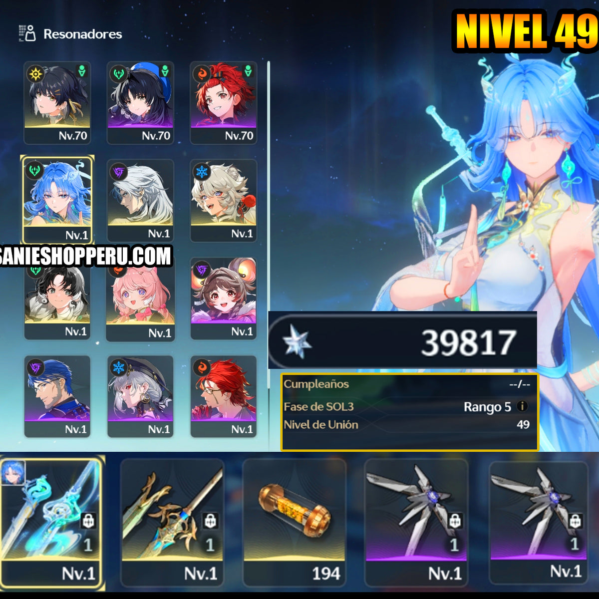 SERVER AMERICA Nivel 49 +39817 Astritas + Qingxiao + Jianxin + Lingyang + Calcharo + Encore