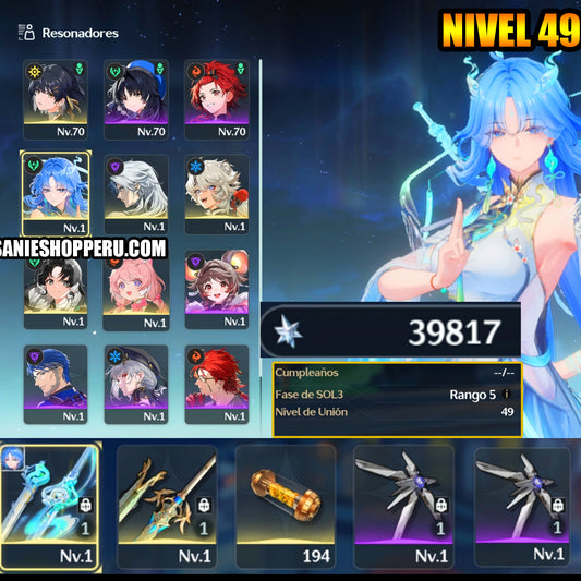 SERVER AMERICA Nivel 49 +39817 Astritas + Qingxiao + Jianxin + Lingyang + Calcharo + Encore