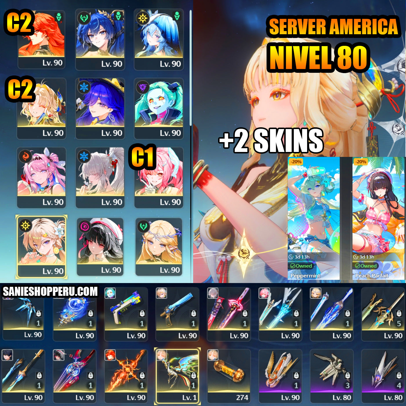 NA Lv80🌙 Suisui C2 + Arma + Aemeath C1 + Arma + Augusta C2 + Arma + Hiyuki + Arma + Denia + Lucilla + Lynae + Chisa + Arma + Cartethyia + Arma + Shorekeeper + Iuno + Arma + Rebecca + Verina + Encore + Calcharo + Lingyang