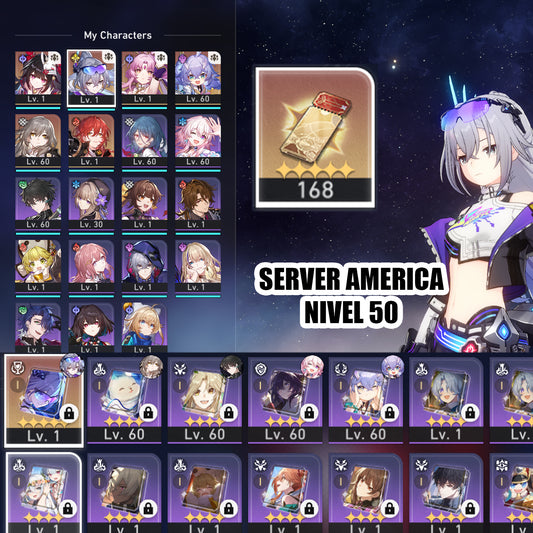 (REROLL + CUMPLEAÑOS LIBRE) Nivel 50⭐️ Silver Wolf LV. 999 + Cono , Sparkle + Fu Xuan + Bailu E1 + Himeko + 168 Deseos✨