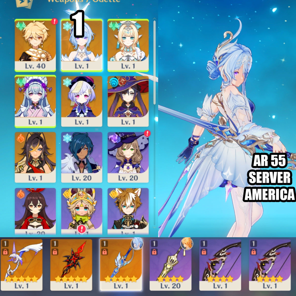 NA AR55| Odette C1 + Whitelake Frostfeather + Vesna + Mizuki + Qiqi + Mona + Dehya | CUMPLEAÑOS LIBRE