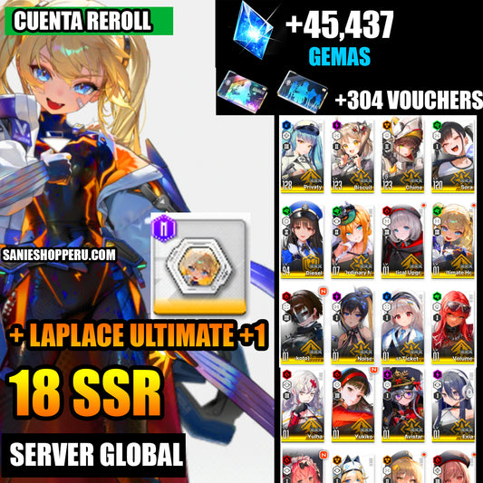 [GLOBAL] +45,437 GEMAS + 304 Vouchers💎Yukiko + Maxwell: Ordinary Mechanic + Laplace: Ultimate Hero ( +1 DUPE) + Queen (Makoto) + 18 SSR |GODDESS OF VICTORY: NIKKE cuenta reroll