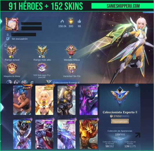 Mobile Legends | 91 HÉROES + 152 SKINS | KOF Karina , PRIME BEATRIX , SAINT SEIYA BADANG ✨,  COLLECTOR NATALIA ✨