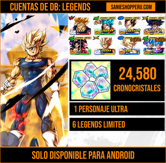 [Android]  24,580 Cronocristales 💎|  ⭐️ Majin Vegeta[ULTRA] | ⭐️ 6 Legends Limited | Dragon Ball: Legends Cuenta Reroll